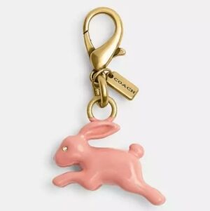 Coach Bunny Rabbit Charm Pink Crystal Eye Gold Lobster Clasp Easter 1" MINI SM